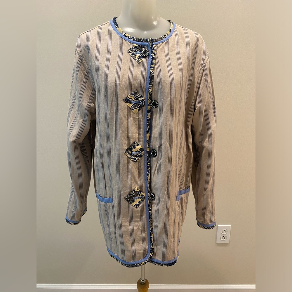 Koos of course reversible multimedia blue linen jacket size medium